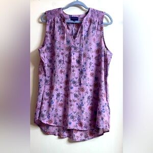 Artesia Womens pink floral Short Sleeves Blouse XXL, tie neck